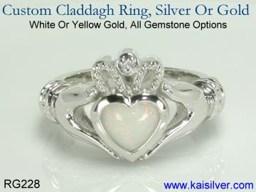 claddagh opal rings, white opal gemstone claddagh ring