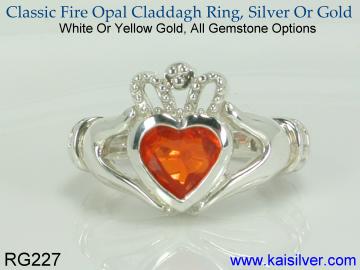 claddagh opal ring with fire opal